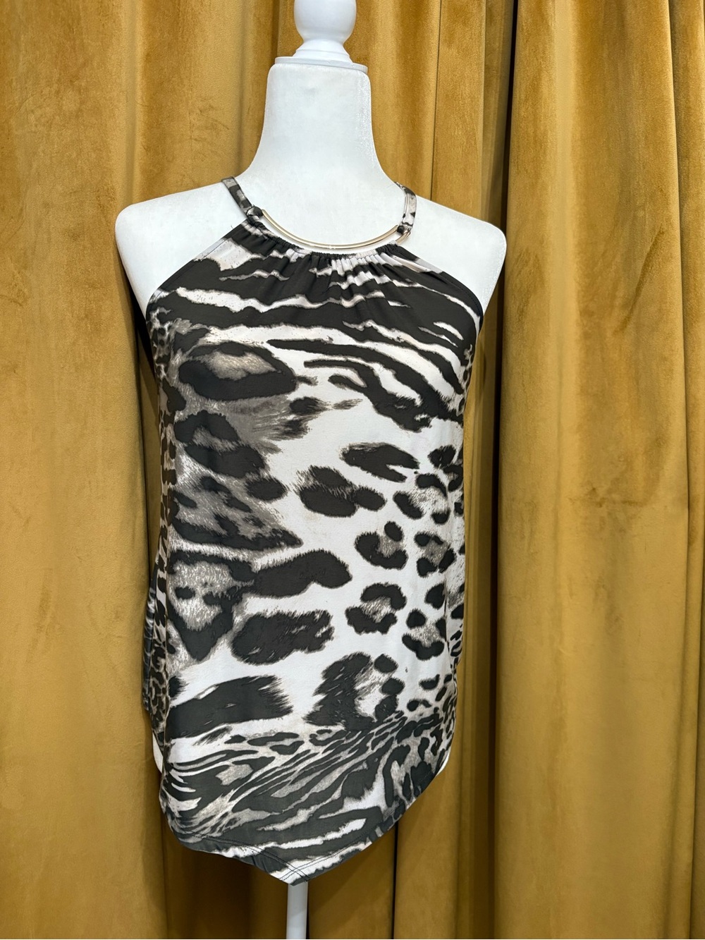 INC International Concepts grey/green & Cream Zebra-Stripe Halter Top